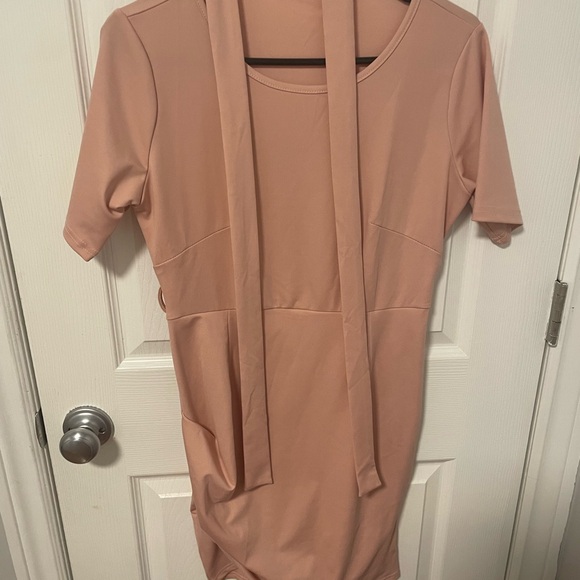 Asymmetrical Hem Belted Fitted Dress - Picture 2 of 3